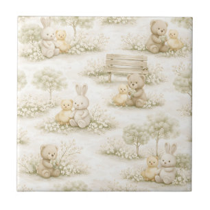 Azulejo Conejo Oso Picnic Floral Jardín Neutral (2)