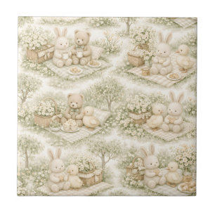 Azulejo Conejo Oso Picnic Floral Jardín Neutral (3)