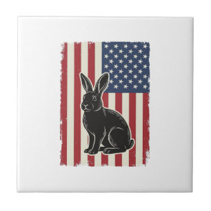 Azulejo Conejo Patriótico Bandera Americana Grabado Vintag