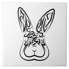 Azulejo Conejo tribal blanco y negro