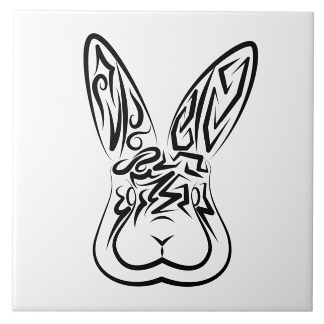 Azulejo Conejo tribal blanco y negro (Frente)