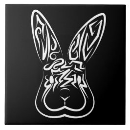 Azulejo Conejo tribal blanco y negro