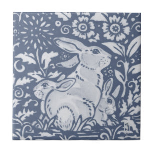 Azulejo Conejo y bebés Blue White Botanham Delft