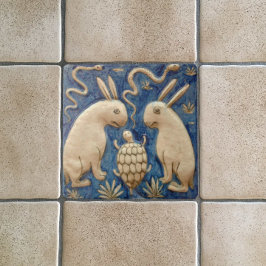 Azulejo Conejos y Reptiles Reproducción Antigua