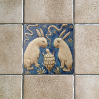 Azulejo Conejos y Reptiles Reproducción Antigua