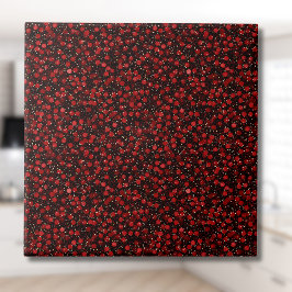 Azulejo Confeti Rojo Elegante sobre Estilo de Brillo Negro