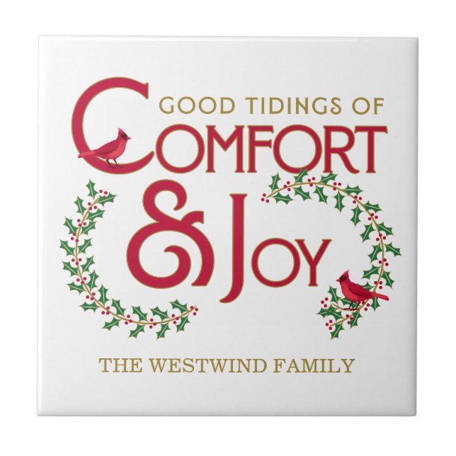 Azulejo Confort y alegría del verde rojo para los Navidade (Frente)