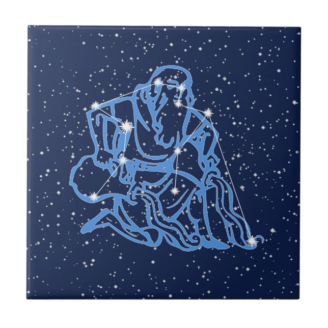 Azulejo Constelación de Aquarius y Rótulo de sol con Stars (Frente)