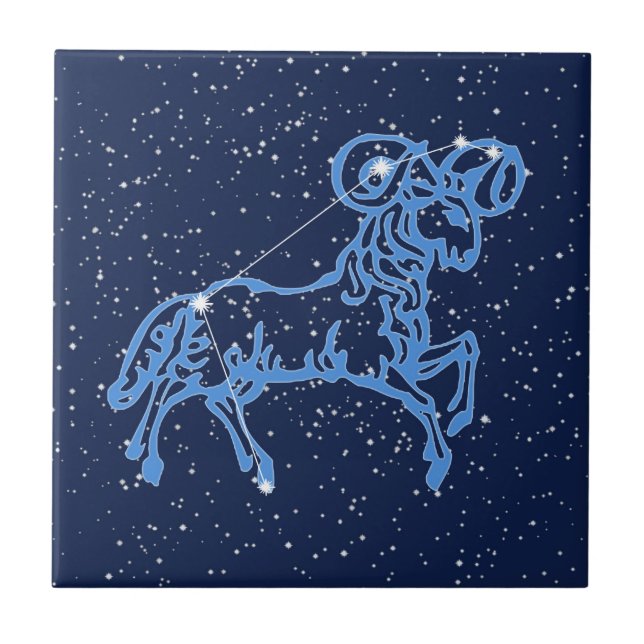 Azulejo Constelación de Aries y Rótulo de sol con estrella (Frente)