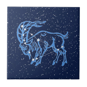 Azulejo Constelación de Capricornio y signo solar con estr