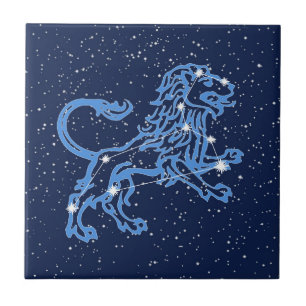Azulejo Constelación de Leo y signo solar con estrellas en