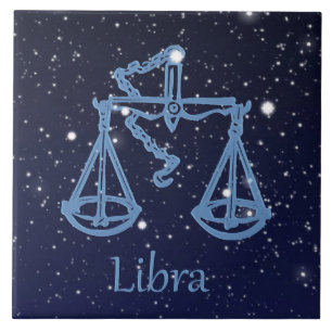 Azulejo Constelación de Libra y signo zodiacal con estrell