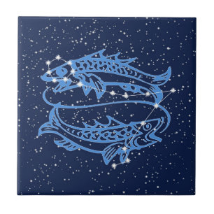 Azulejo Constelación de Piscis y signo solar con estrellas