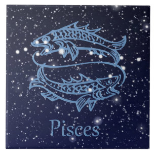 Azulejo Constelación de Piscis y signo zodiacal con estrel