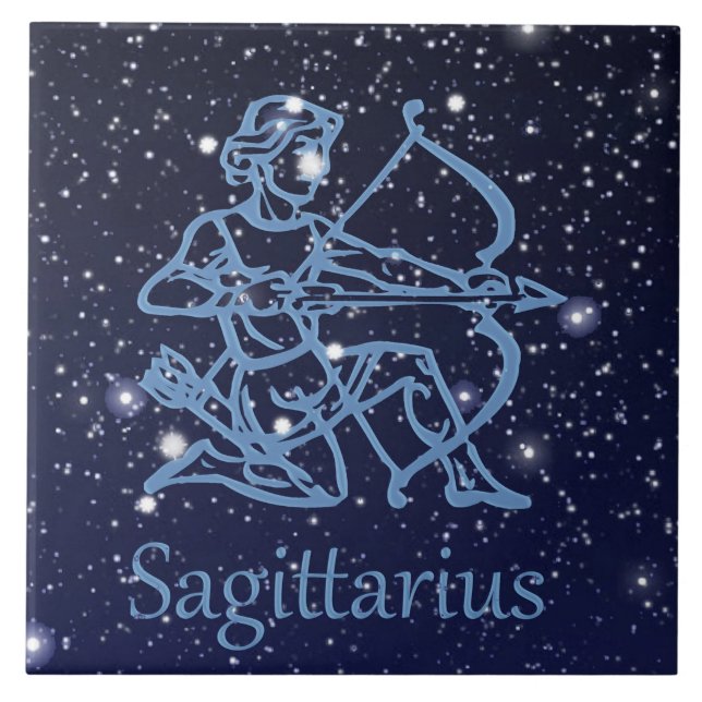 Azulejo Constelación de Sagittarius y Rótulo de Zodiac con (Frente)
