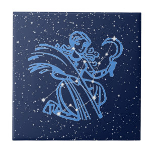 Azulejo Constelación de Virgo y signo solar con estrellas