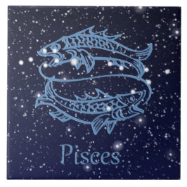 Azulejo Constelación Pisces y Rótulo Zodiaco con Estrellas