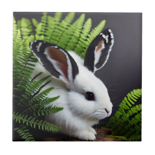 Azulejo Contrasta llamativo: el conejo blanco con oidos ne