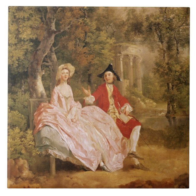 Azulejo Conversación en un parque, retrato del artista y (Frente)