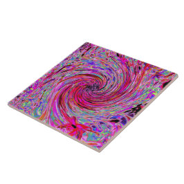 Azulejo Cool Abstract Retro Hot Pink and Red Floral Swirl