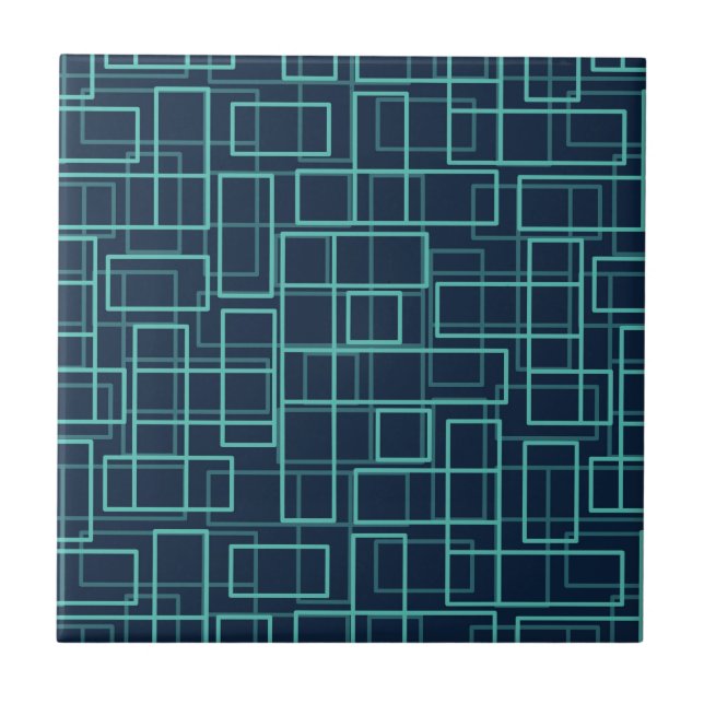 Azulejo Cool Blue Geometric Grid Pattern Ceramic Tile (Frente)