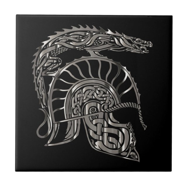 Azulejo Cool Warrior Metallic Dragon Helmet (Frente)