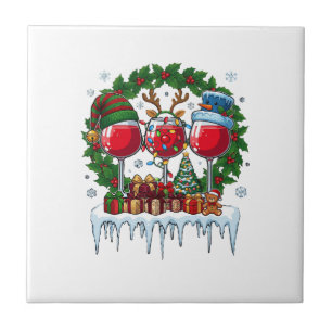 Azulejo Copas de vino rojas de Navidad Corona de acebo Hom