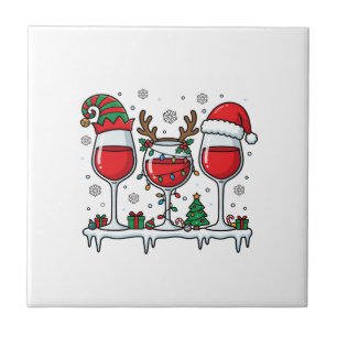 Azulejo Copas de vino tinto de Navidad Vector de vacacione