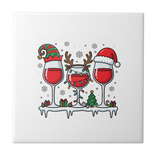 Azulejo Copas de vino tinto de Navidad Vector de vacacione (Frente)