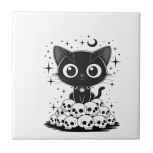 Azulejo Copia de Cráneos de Gatos Gótico Negro Gatito Lind
