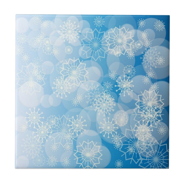 Azulejo Copo de nieve de Navidad en fondo azul (Frente)