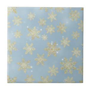 Azulejo Copo de Nieve Dorado sobre Azul Cielo – Invierno E