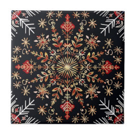 Azulejo Copo de Nieve Dorado y Rojo