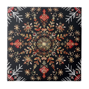 Azulejo Copo de Nieve Dorado y Rojo