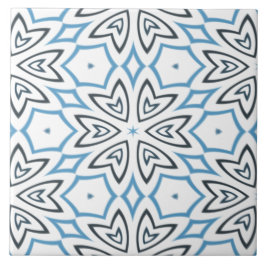 Azulejo Copo de nieve geométrico blanco, gris y azul
