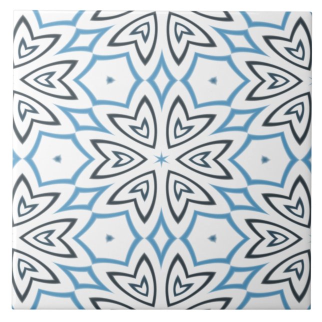 Azulejo Copo de nieve geométrico blanco, gris y azul (Frente)