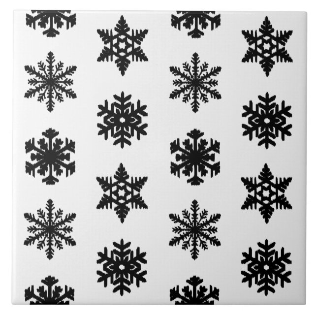 Azulejo Copo de nieve Ikat - Blanco y negro (Frente)