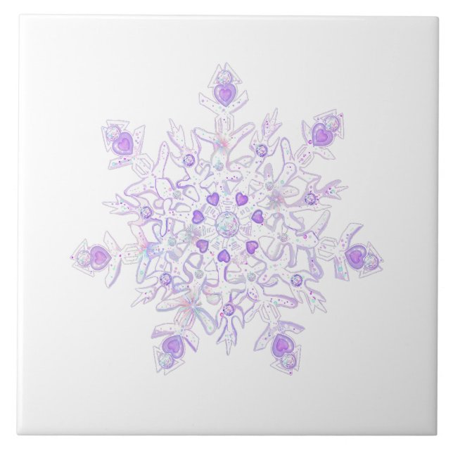 Azulejo copo de nieve morado ligero y corazón brillante (Frente)