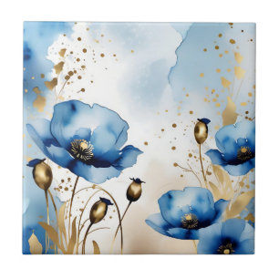 Azulejo Copos azul acuarela Floral