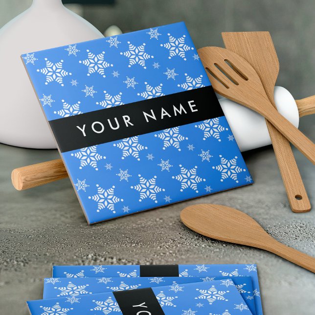 Azulejo Copos de nieve blancos, azul, tu nombre, personali (Subido por el creador)