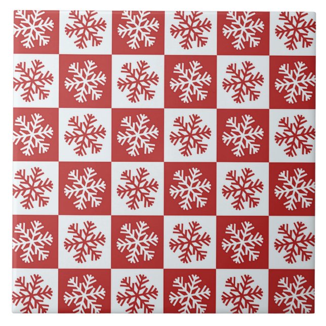 Azulejo Copos de nieve con control rojo y blanco (Frente)