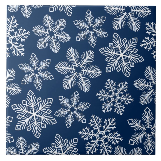 Azulejo Copos de nieve en azul oscuro (Frente)