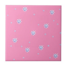 Azulejo Copos de nieve en invierno rosa