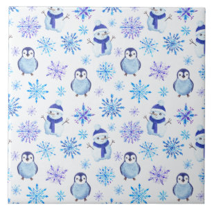 Azulejo Copos de Nieve, Muñecos de Nieve y Pingüinos de Na