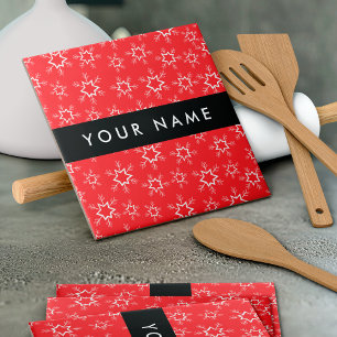 Azulejo Copos de nieve rojos y blancos, tu nombre, persona