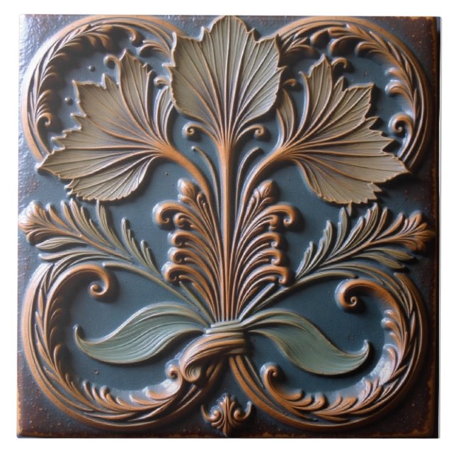 Azulejo Copper and Patina Foliage (Frente)