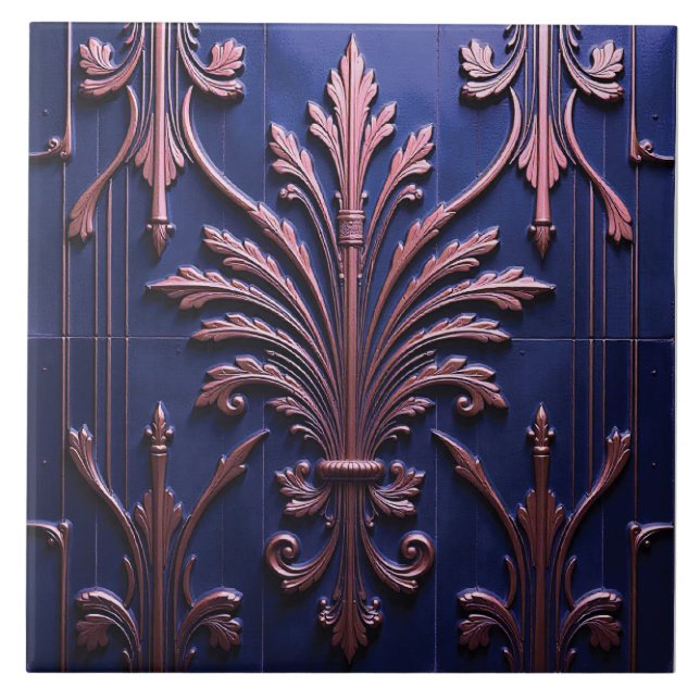 Azulejo Copper Fleur sobre Índigo (Frente)