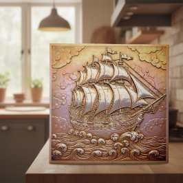 Azulejo Copper Metallic Iridescent Sailing Ship ID1223