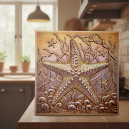 Azulejo Copper Metallic Iridescent Starfish ID1223