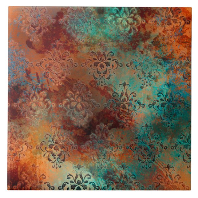 Azulejo Copper Patina Rustask Damask (Frente)